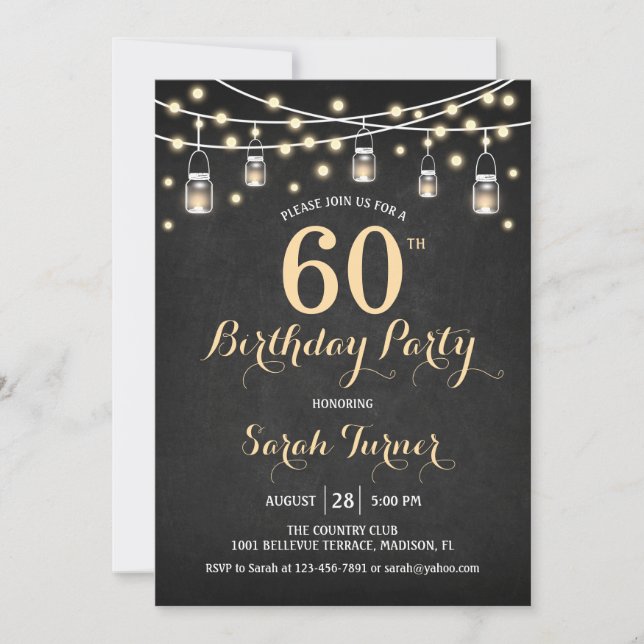 60th Birthday Party - Chalkboard Gold Invitation (Front)