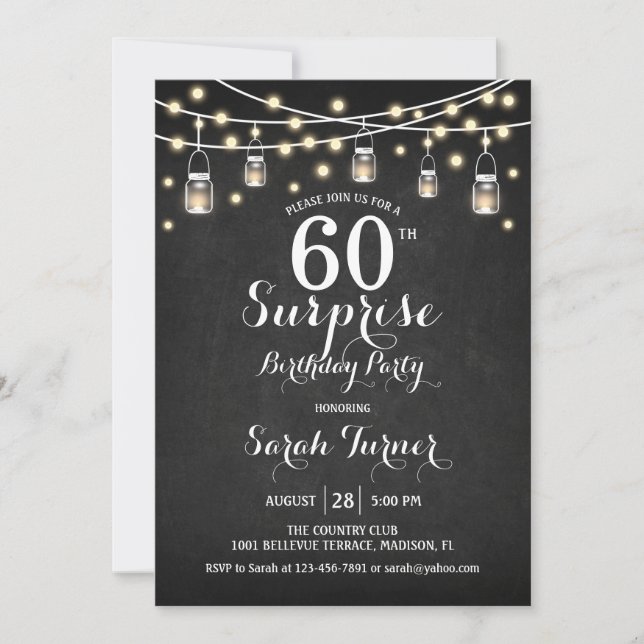 60th Birthday Party - Chalkboard White Invitation (Front)