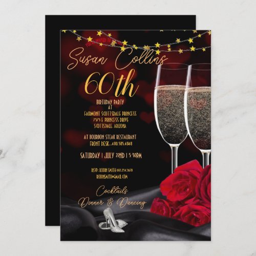 60th Birthday Party Champagne  Roses Birthday Inv Invitation