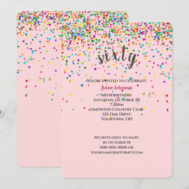 60th Birthday Party confetti Invitation (Front/Back)