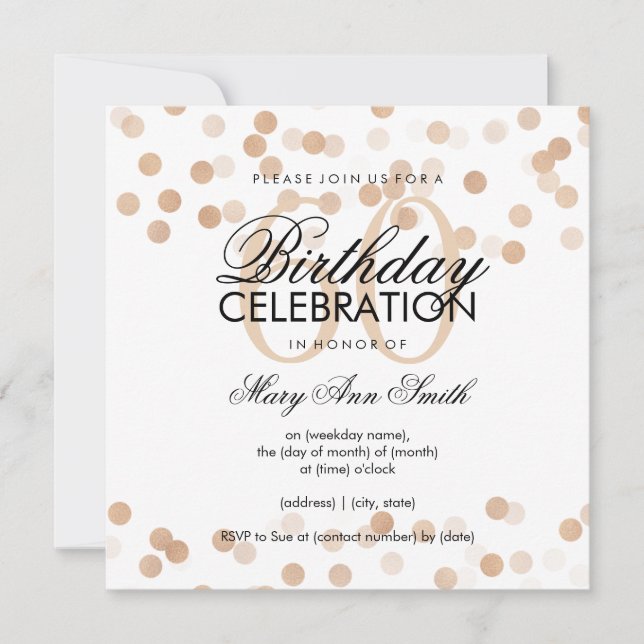 60th Birthday Party Copper Foil Glitter Lights Invitation (Front)