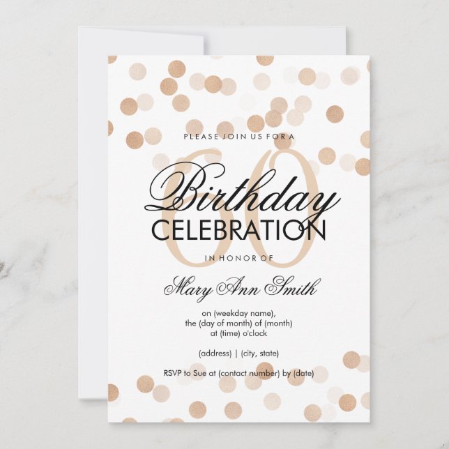 60th Birthday Party Copper Foil Glitter Lights Invitation (Front)