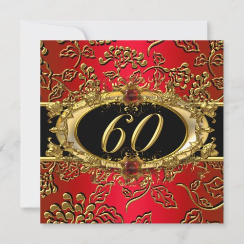 60th Birthday Party Damask Red Gold Black Invitation