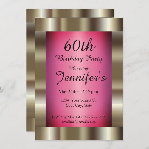 60th Birthday Party Dark Pink Gold Frame Invitation