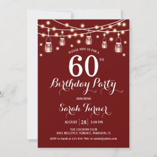 60th Birthday Party - Dark Red Invitation