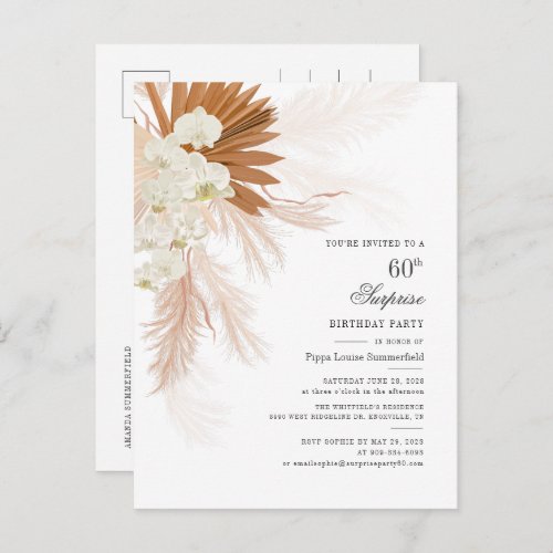 60th Birthday Party Desert Terracotta Pampas Grass Invitation Postcard