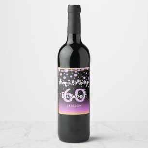 60th birthday party diamonds glitter purple black wine label