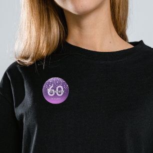 60th birthday party diamonds glitter purple pink button