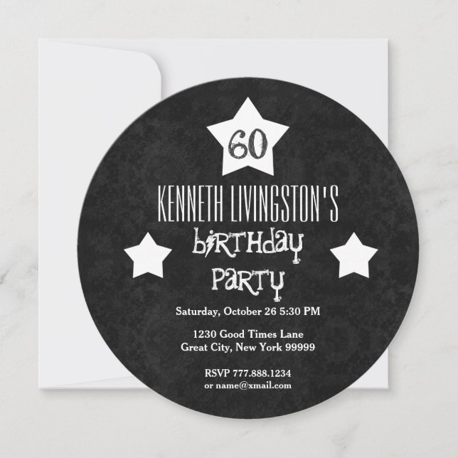60th Birthday Party Double Circle White Stars W60D Invitation (Front)