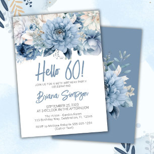 60th Birthday Party Dusty Blue Floral Invitation