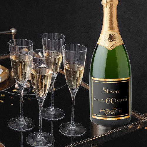 60th birthday party elegant black and gold sparkling wine label