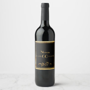 60th birthday party elegant black and gold wine label