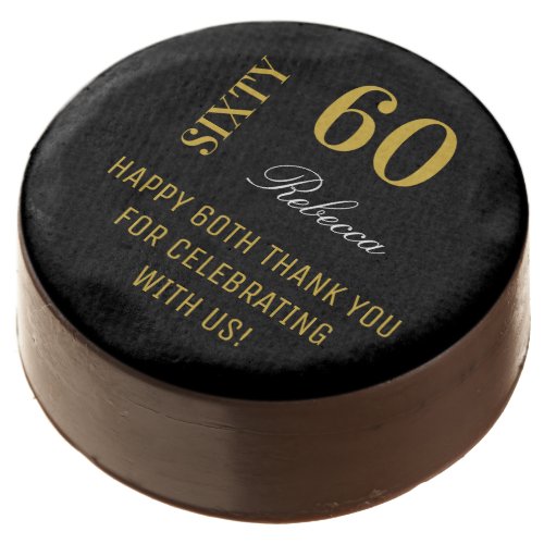 60th Birthday Party Elegant Black  Gold Thank You Chocolate Covered Oreo