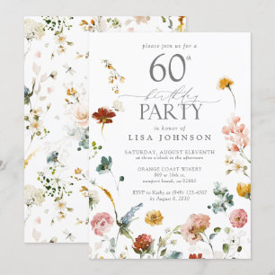 60th Birthday Party Elegant Floral Blush Pink Invitation