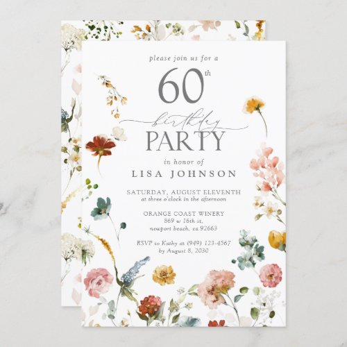 60th Birthday Party Elegant Floral Blush Pink Invitation
