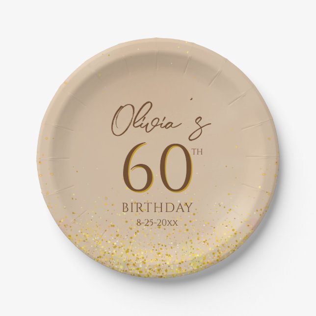 60th Birthday Party Elegant Gold  Paper Plates (Front)