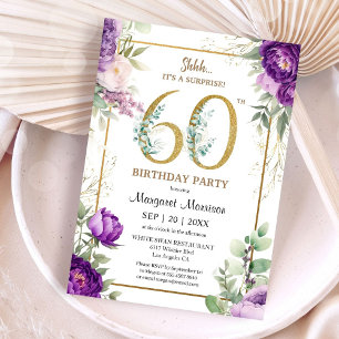 60th Birthday Party Elegant Gold Purple Peony Invitation