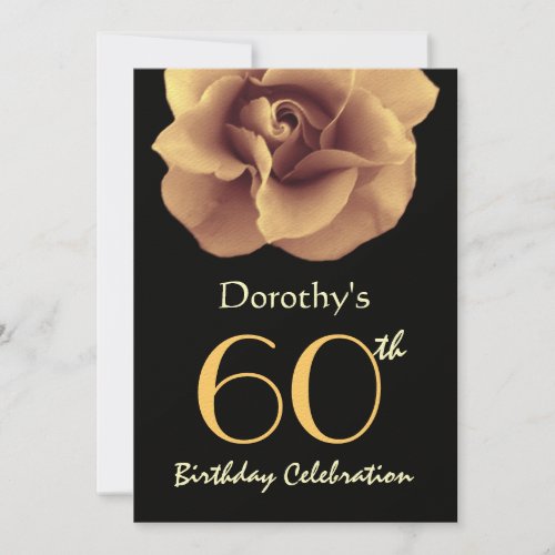 60th Birthday Party Elegant GOLD Rose and Black Personalized Invitation
