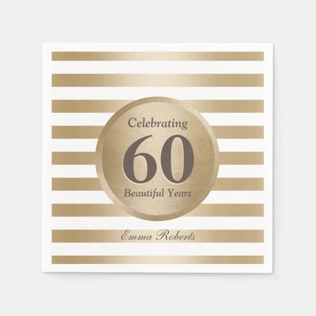60th Birthday Party Elegant Gold Stripes Napkins (Front)
