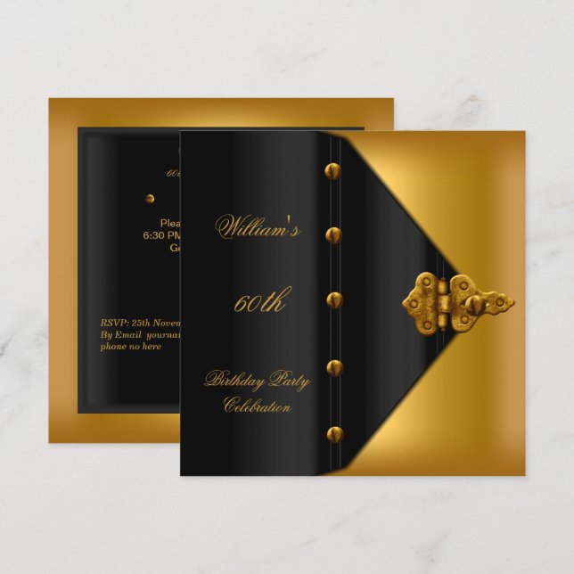 60th Birthday Party Elegant Mens Gold Black Mans Invitation (Front/Back)