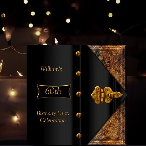 60th Birthday Party Elegant Mens Rusty Gold Black Invitation
