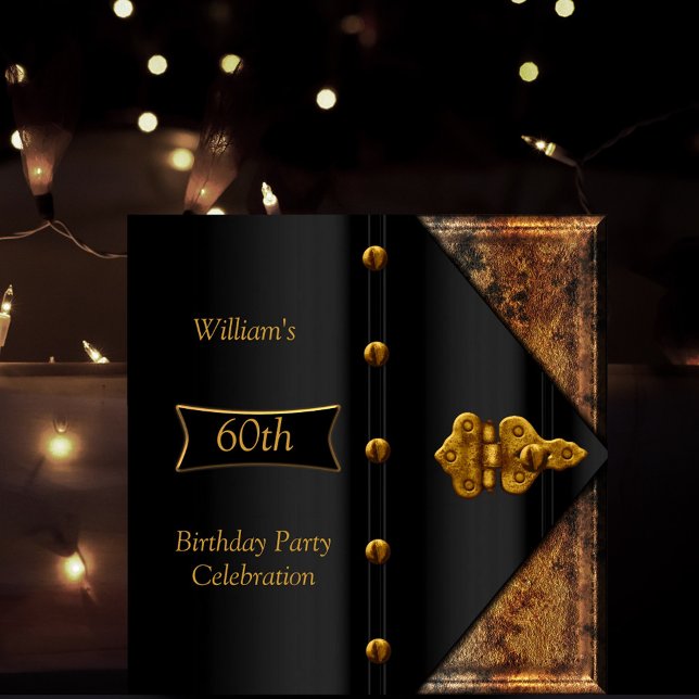 60th Birthday Party Elegant Mens Rusty Gold Black Invitation (Creator Uploaded)