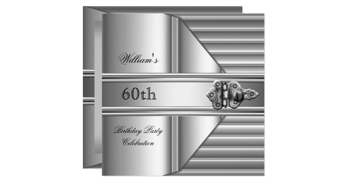 60th Birthday Party Elegant Mens Silver Mans 2 Invitation ...