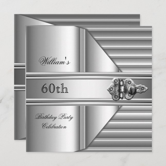 60th Birthday Party Elegant Mens Silver Mans 2 Invitation (Front/Back)