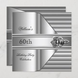 60th Birthday Party Elegant Mens Silver Mans 2 Invitation