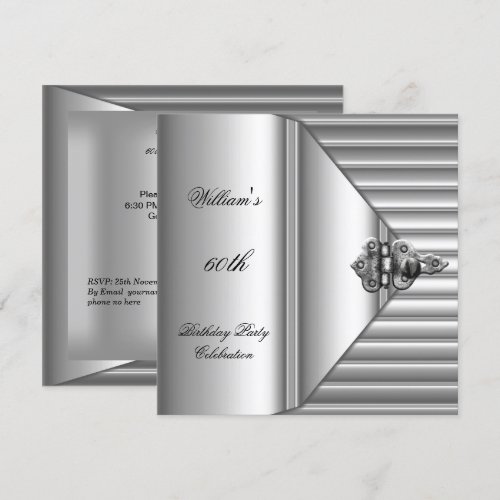 60th Birthday Party Elegant Mens Silver Mans 5.25x5.25 Square Paper Invitation Card