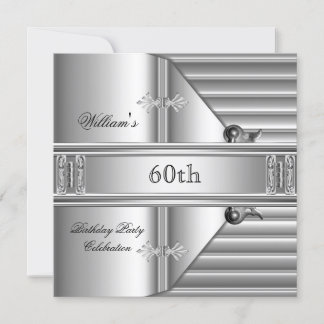 60th Birthday Party Elegant Mens Silver Metal Invitation