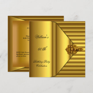 60th Birthday Party Elegant Mens Yellow Gold Mans Invitation