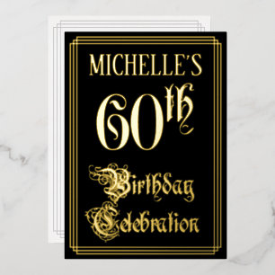 60th Birthday Party — Fancy Script & Custom Name Foil Invitation