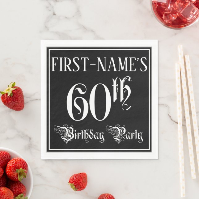 60th Birthday Party — Fancy Script + Custom Name Napkins (Insitu)