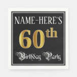 [ Thumbnail: 60th Birthday Party — Fancy Script, Faux Gold Look Napkins ]