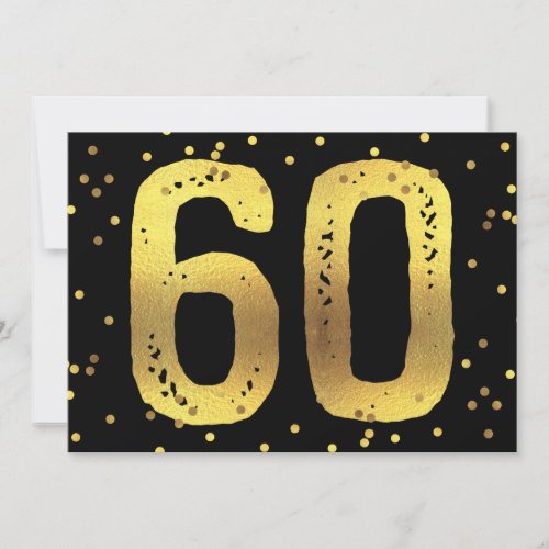 60th Birthday Party Faux Gold Foil Confetti Black Invitation