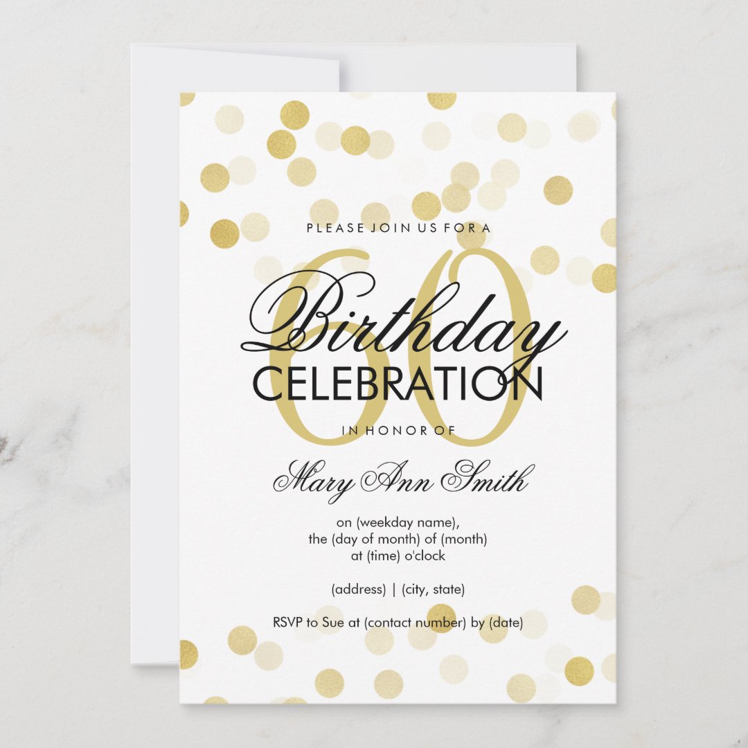 60th Birthday Party Faux Gold Foil Glitter Lights Invitation | Zazzle