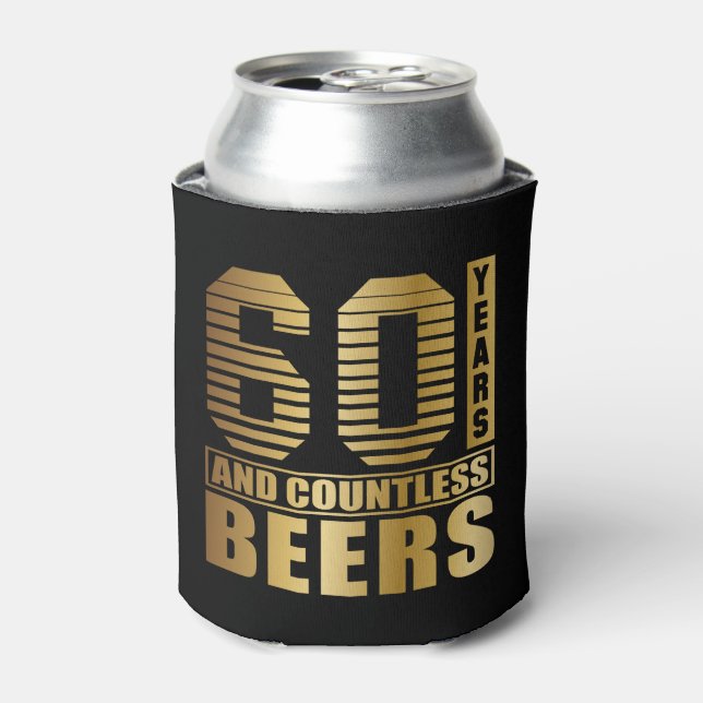 60th Birthday Party Favor Back and Gold Can Cooler (Can Front)