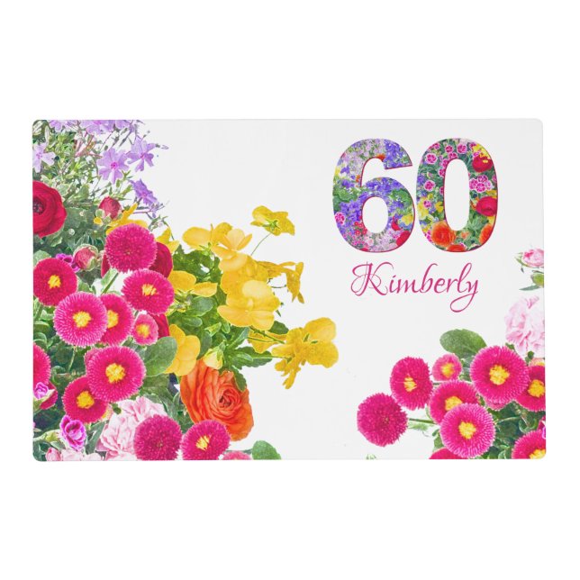 60th birthday party floral bouquet placemat (Front)