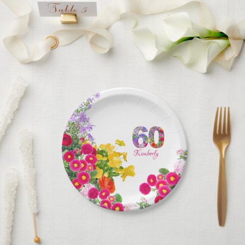 60th birthday party floral flower bouquet plates