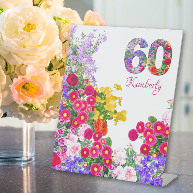 60th birthday party floral flower party sign (Creator Uploaded)