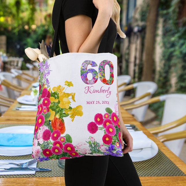 60th birthday party floral guests favors tote bag (Creator Uploaded)
