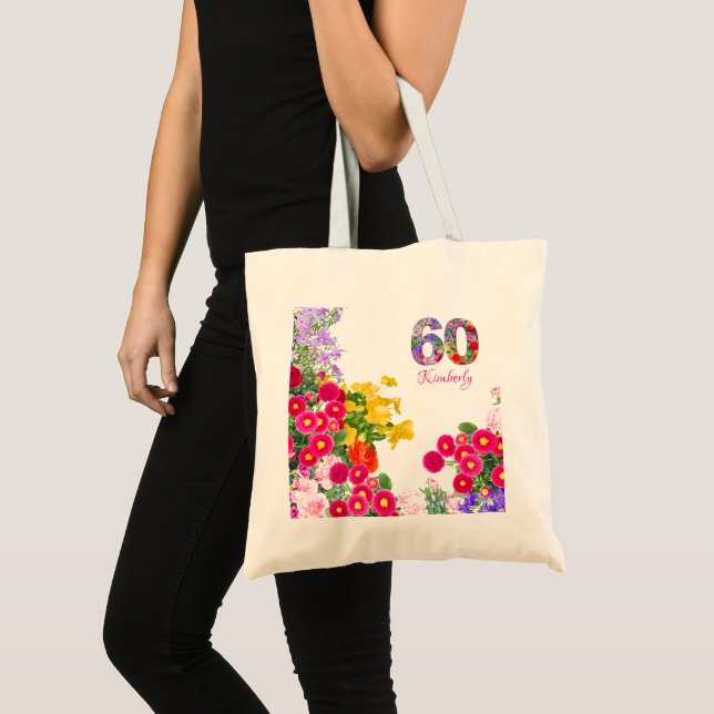 60th birthday party floral guests favors tote bag (Front (Product))