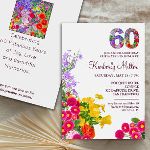 60th birthday party floral modern 60 years party invitation