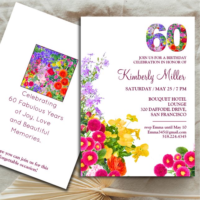 60th birthday party floral modern 60 years party invitation (Creator Uploaded)