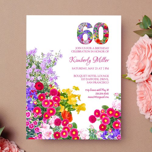 60th birthday party floral modern invitation