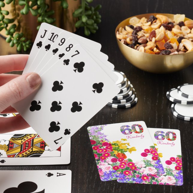 60th birthday party flower bouquet playing cards (In Situ)