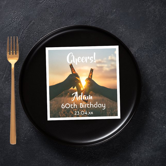 60th birthday party for guys cheers beer napkins (Creator Uploaded)