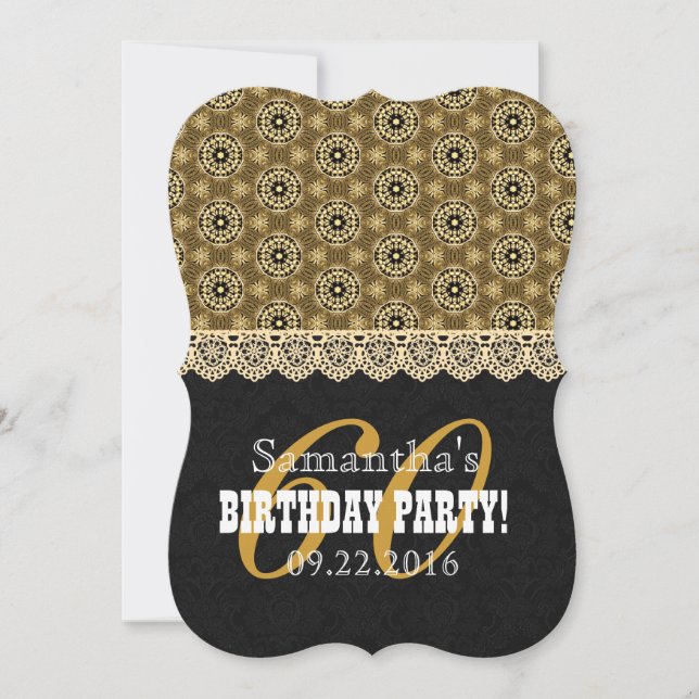 60th BIRTHDAY PARTY For Her A05 Black and Gold Invitation (Front)