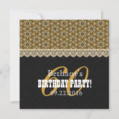 60th BIRTHDAY PARTY For Her A06 Black and Gold Invitation